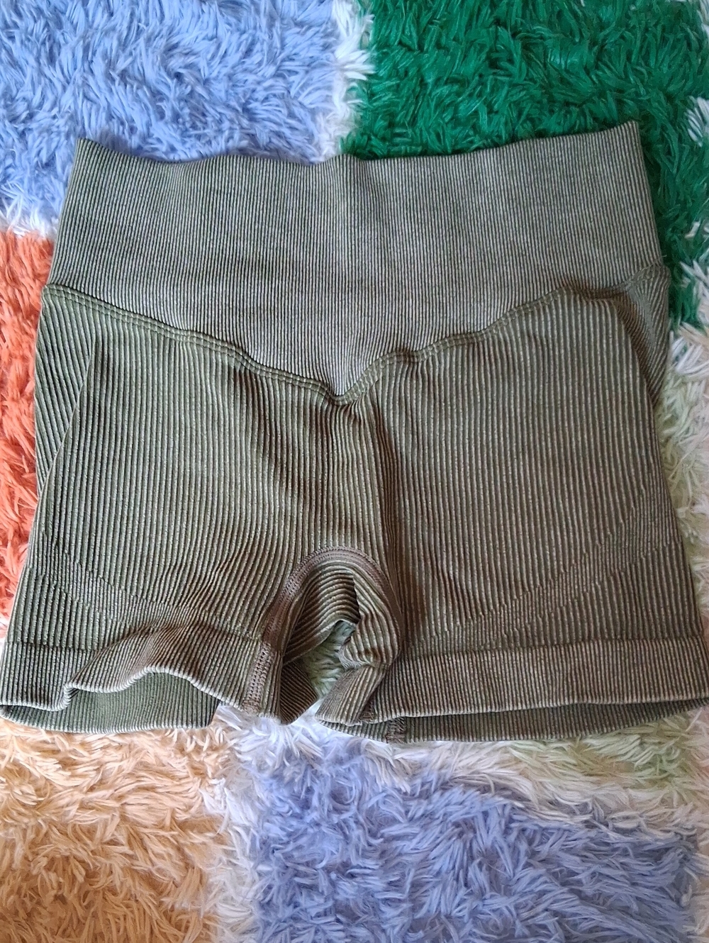 High-Waist Seamless Ribbed Bike shorts- Olive Green